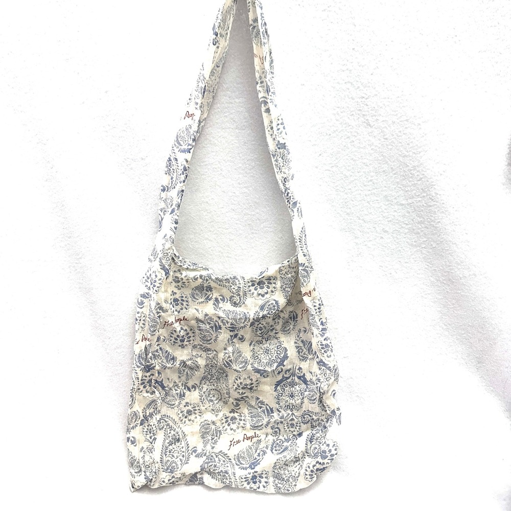 Free People Blue Paisley Tote Gauze Reuseable Shoulder Bag Boho Slouchy